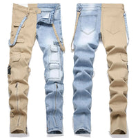 Men Jeans Long Pant Denim Pencil Pants Pockets Splice Zipper Slim Fit High Waist Regular Casual Straight Trousers Autumn Winter