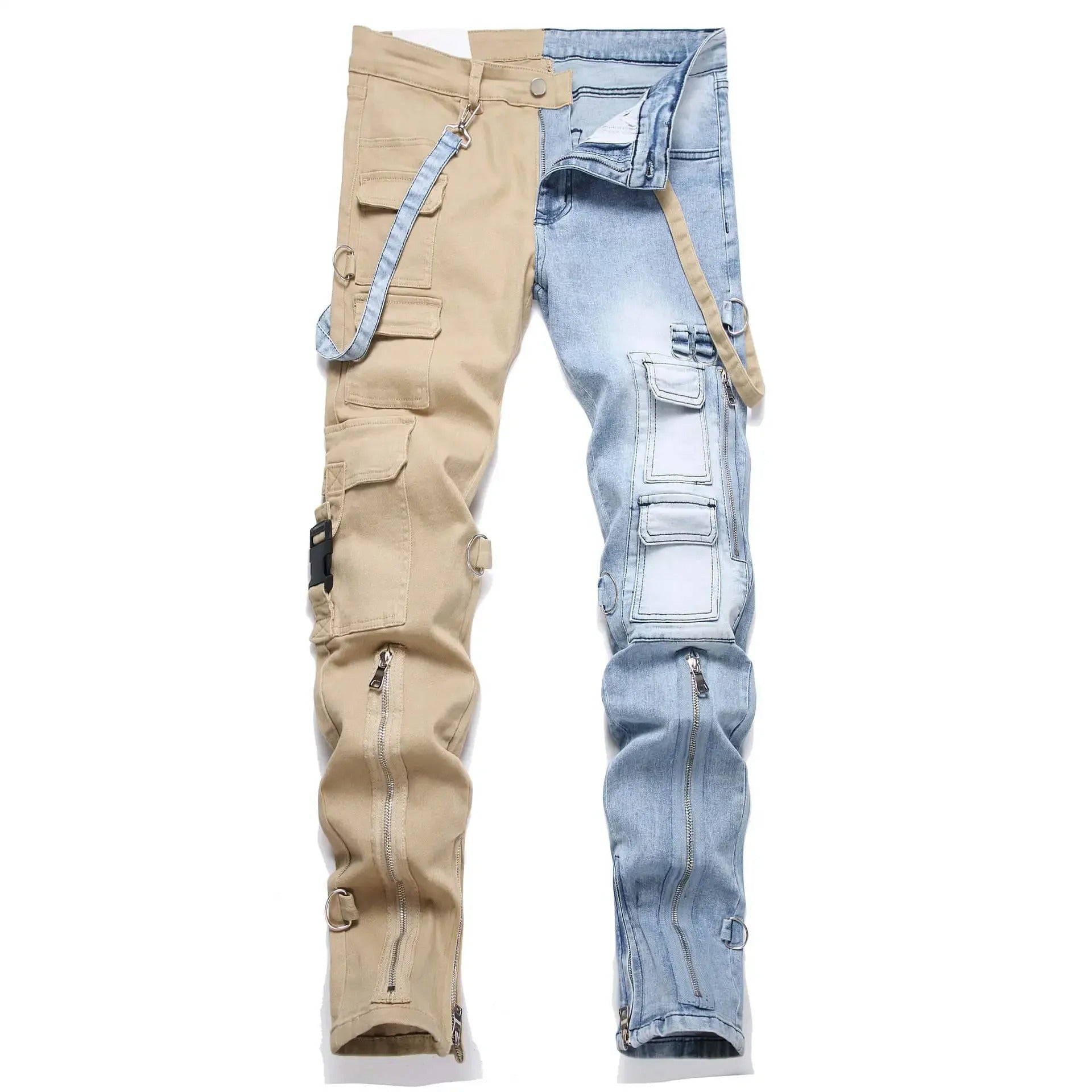 Men Jeans Long Pant Denim Pencil Pants Pockets Splice Zipper Slim Fit High Waist Regular Casual Straight Trousers Autumn Winter