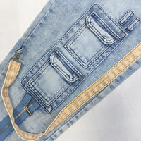 Men Jeans Long Pant Denim Pencil Pants Pockets Splice Zipper Slim Fit High Waist Regular Casual Straight Trousers Autumn Winter